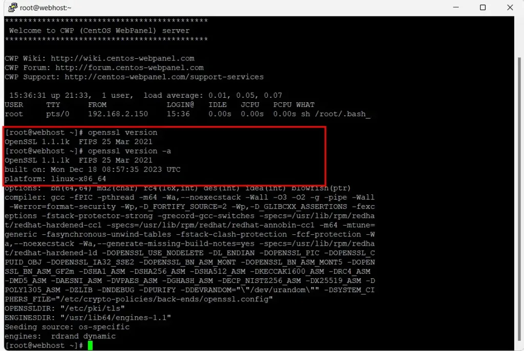 Check installed openssl version