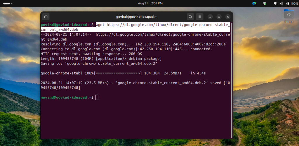 command to download the Google Chrome .deb package