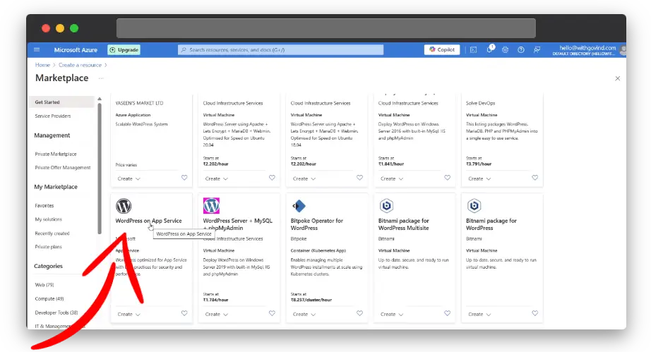 create wordpress resource azure app