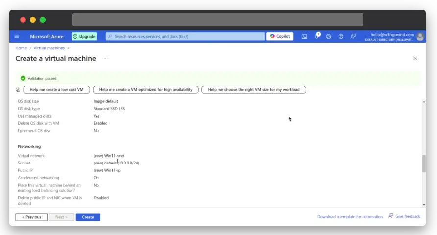 Validation pass - create VM