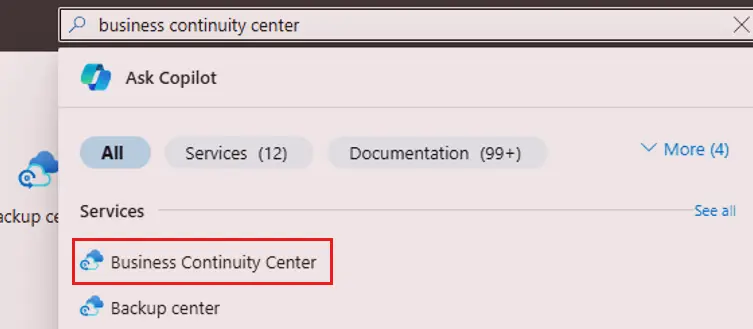 azure business continuity center service